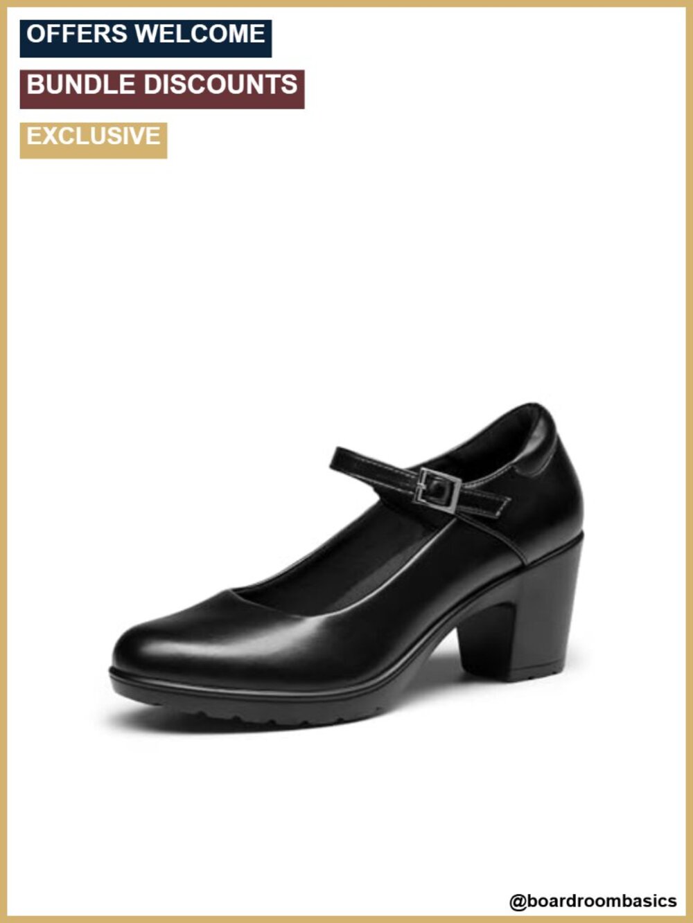 Mary Jane Arch Support Heels - Low Chunky Block Heel Pumps with Faux Leather,